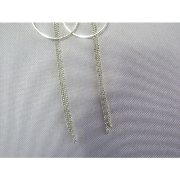 Silver Tear Drop Chain Hook Earrings Minimalist Open Festive - Picture 2 of 4